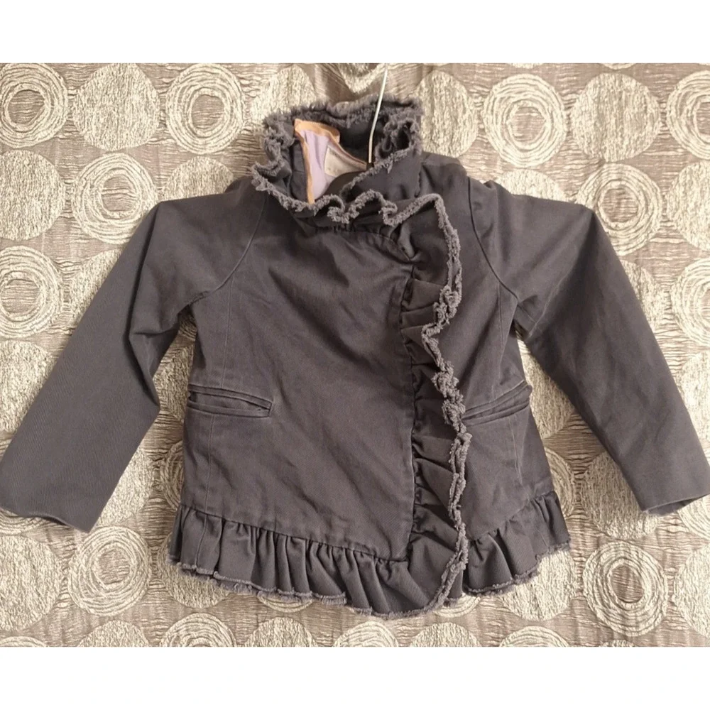 Adorable J.Crew Girl's 100% Cotton Lightweight Ruffle Grey Jacket Size 4/5
